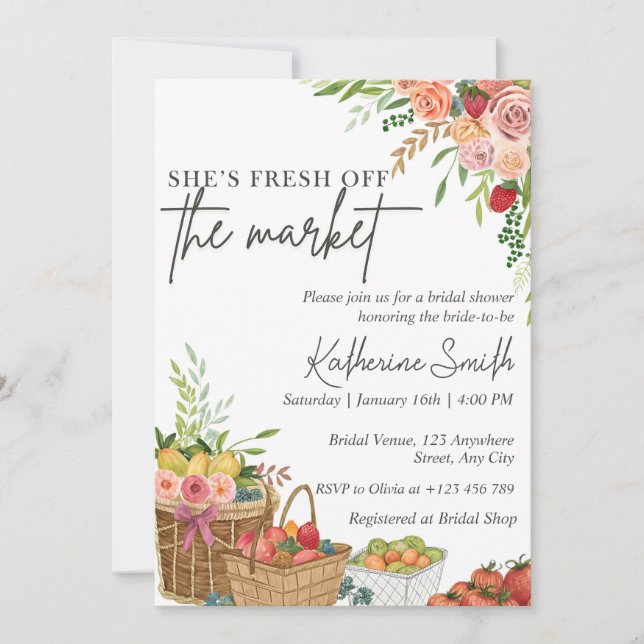 Fresh Off The Market Bridal Shower Invitation Temp Einladung (Vorderseite)