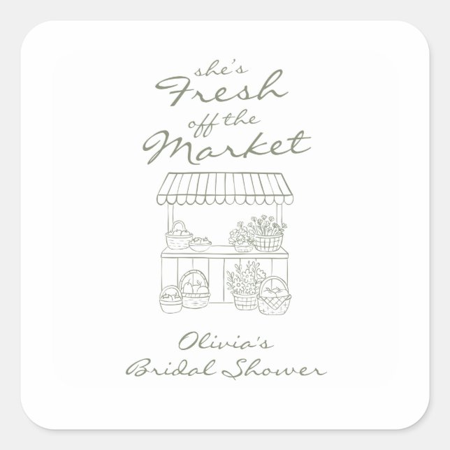 Fresh off the Market Bridal Shower Quadratischer Aufkleber (Vorderseite)