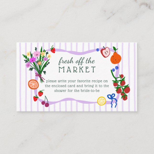 FRESH OFF THE MARKET Bridal Shower Recipe Request Begleitkarte (Vorderseite)
