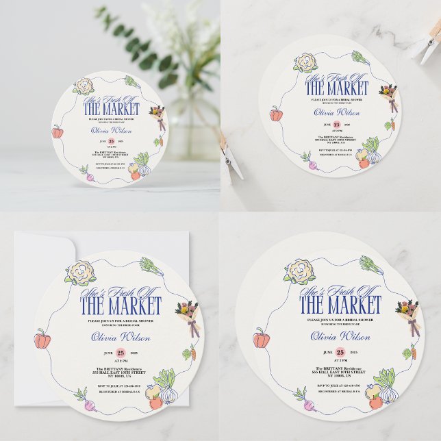 Fresh Off the Market Bridal Shower Whimsical Drawn Einladung (Fresh Off the Market Bridal Shower Whimsical Drawn Invitation)