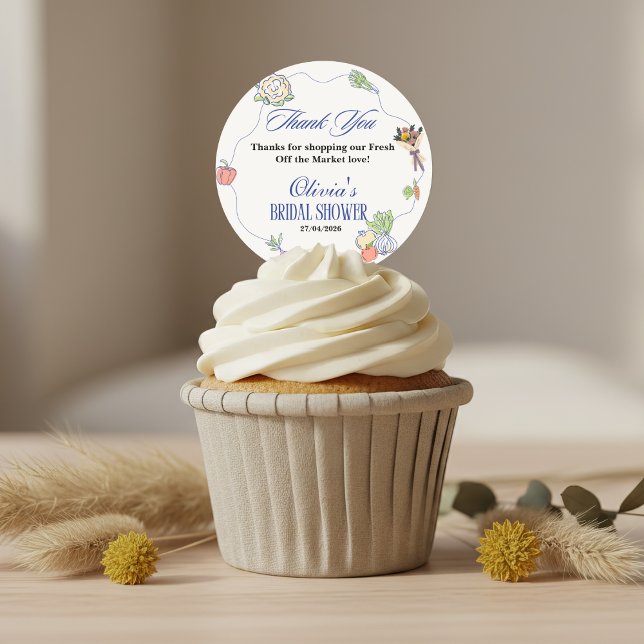 Fresh Off the Market Bridal Shower Whimsical Drawn Runder Aufkleber (Fresh Off the Market Bridal Shower Whimsical Drawn Classic Round Sticker ideas label topper )