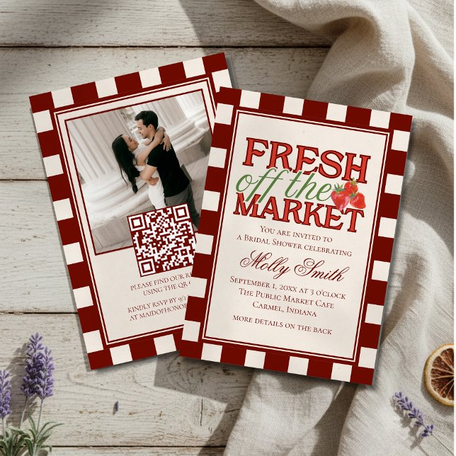 Fresh Off the Market Checkered Bridal Shower Einladung (Plan a farm-fresh bachelorette with this Fresh Off the Market Checkered Bridal Shower Invitation!)