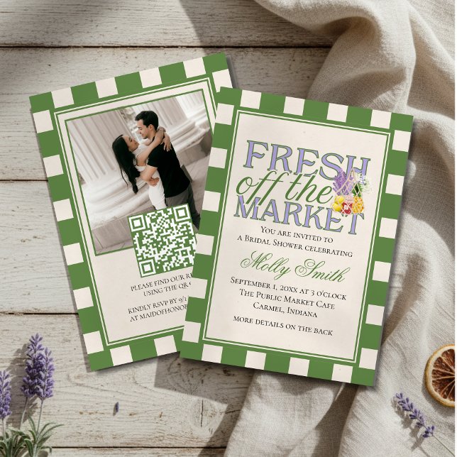 Fresh Off the Market Checkered Bridal Shower Einladung (Plan a farm-fresh bachelorette with this Fresh Off the Market Checkered Bridal Shower Invitation!)
