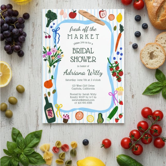 FRESH OFF THE MARKET Cute Custom Bridal Shower Einladung (FRESH OFF THE MARKET Cute Custom Bridal Shower Invitation
)