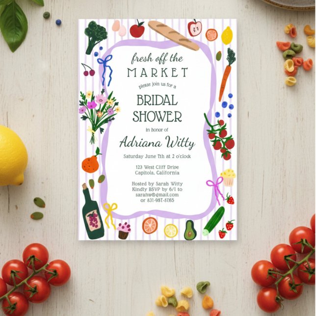 FRESH OFF THE MARKET Cute Custom Bridal Shower Einladung (FRESH OFF THE MARKET Cute Custom Bridal Shower Invitation
)