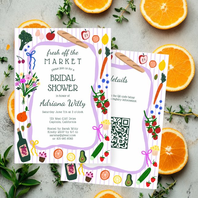 FRESH OFF THE MARKET Cute Custom QR Bridal Shower Einladung (FRESH OFF THE MARKET Cute Custom QR Bridal Shower Invitation
)