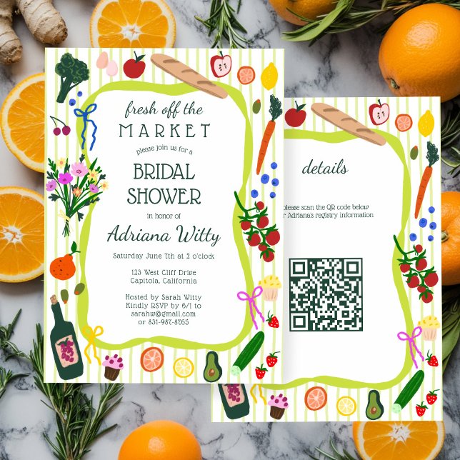 FRESH OFF THE MARKET Cute Custom QR Bridal Shower Einladung (FRESH OFF THE MARKET Cute Custom QR Bridal Shower Invitation
)