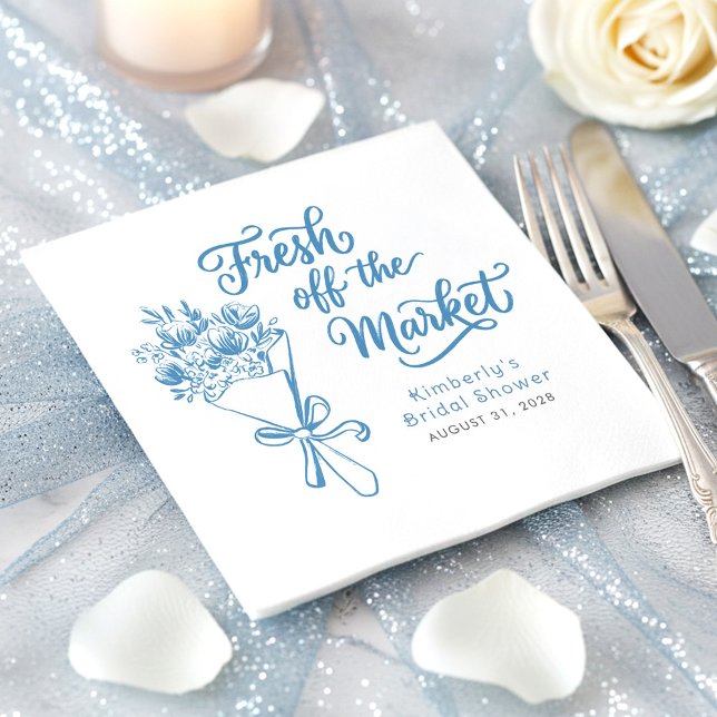 Fresh Off The Market Dusty Blue Brautparty Serviette (Fresh Off The Market Whimsical Hand Drawn Floral Bridal Shower Invitations)