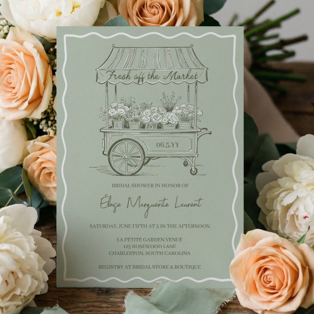 Fresh Off The Market Floral-Karren-Junggesellinnen Einladung (Fresh Off The Market Floral Cart Bridal Shower Invitation)