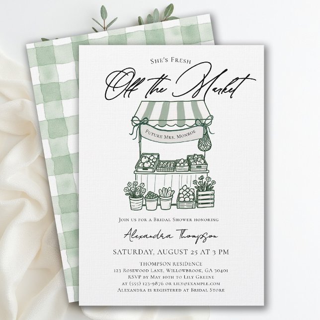 Fresh Off the Market Modern Chic Bridal Shower Einladung (fresh off the market bridal shower invitation farmers stand hand drawn modern bold calligraphy)