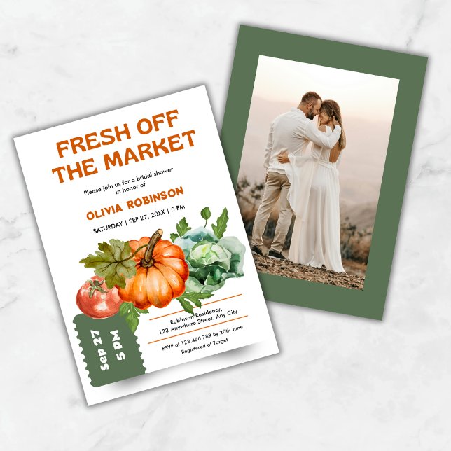 Fresh Off the Market Photo Bridal Shower  Einladung (Farmers Market Fresh Off the Market Photo Bridal Shower Invitation )