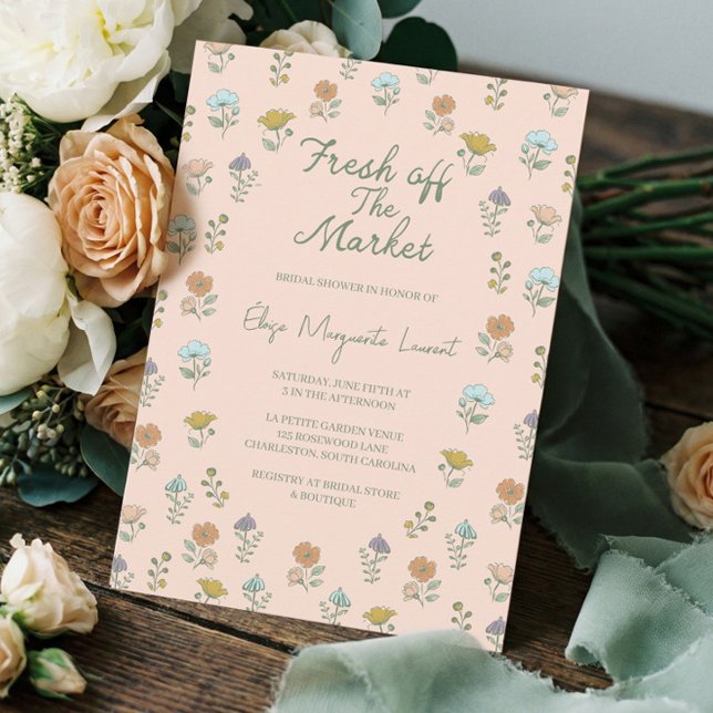 Fresh Off The Market Sketch Floral Bridal Shower Einladung (Fresh Off The Market Sketch Floral Bridal Shower Invitation)