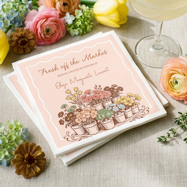Fresh Off The Market Skizze Florale Hochzeitsparty Serviette (Fresh Off The Market Sketch Floral Bridal Shower Napkins)