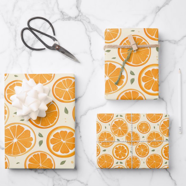 Fresh Orange Slice Pattern – Bright Citrus Fruit  Geschenkpapier Set (Vorderseite)