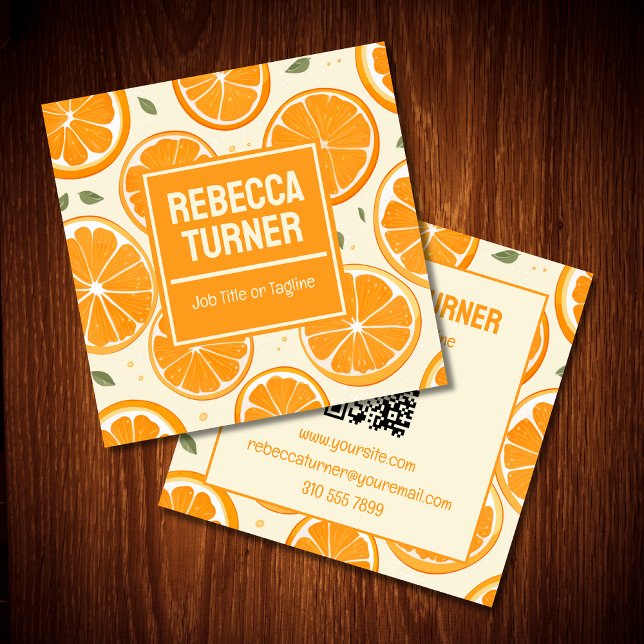 Fresh Orange Slice Pattern, Bright Citrus, QR Code Quadratische Visitenkarte (Von Creator hochgeladen)