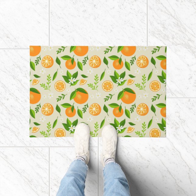 Fresh oranges with flowers and leaves fußmatte (Indoor)