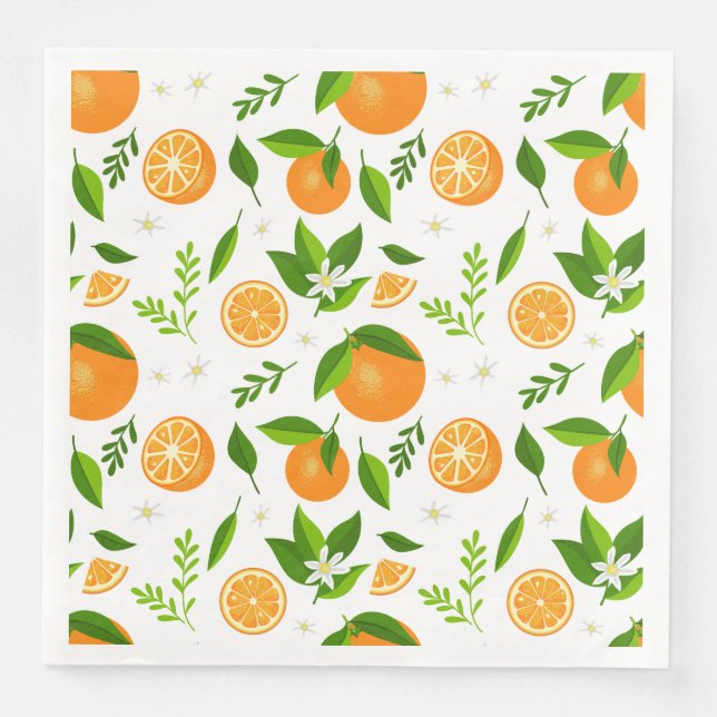 Fresh oranges with flowers and leaves serviette (Vorderseite)