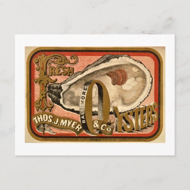 Fresh Oysters Vintag Baltimore Ad circa 1870 Postkarte (Vorderseite)