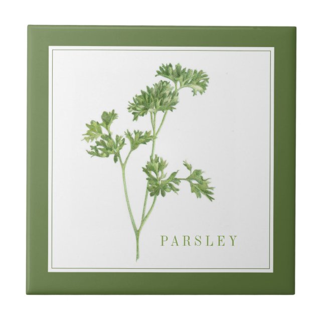 FRESH PARSLEY 4.25x4.25 Keramik Tile (+text) Grün Fliese (Vorderseite)