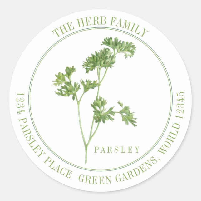 FRESH PARSLEY Large Round Address Umschlag Aufkleb Runder Aufkleber (Vorderseite)
