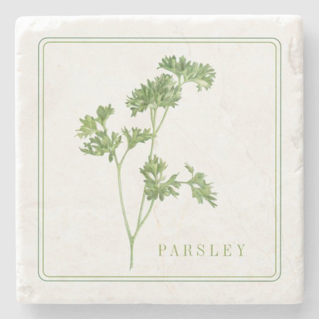 FRESH PARSLEY Marble Stone Untersetzer (+text) (Vorderseite)