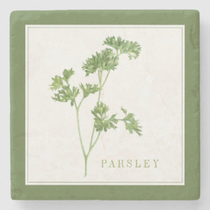 FRESH PARSLEY Marble Stone Untersetzer (+text) Grü