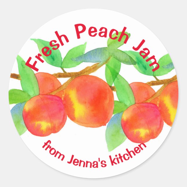 Fresh Peach Jam Kitchen Fruchtgeschenk-Etikett Runder Aufkleber (Vorderseite)