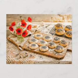 Fresh Poppy Seed Rolls in Rustic Vintage Kitchen Postkarte