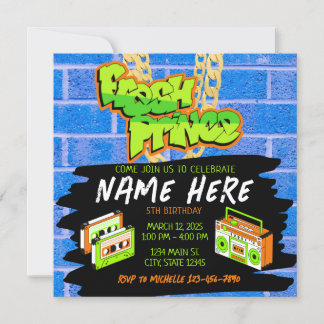 Fresh Prince 90s Boombox Blue Orange Birthday Einladung