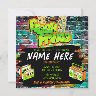 Fresh Prince 90s Boombox Green Orange Geburtstag Einladung