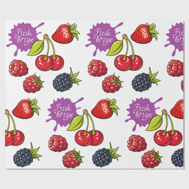 Fresh Red Berries and Cherries Geschenkpapier (Flach)