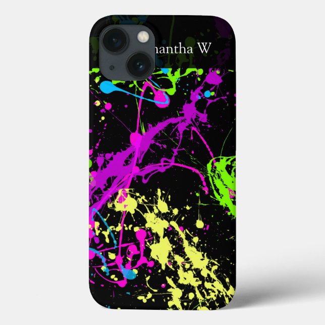 Fresh Retro Neon Paint Spritzer on Black Case-Mate iPhone Hülle (Rückseite)