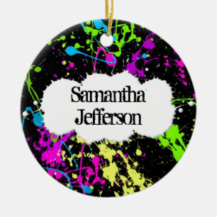 Fresh Retro Neon Paint Spritzer on Black Keramikornament