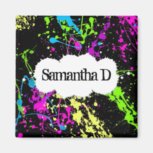 Fresh Retro Neon Paint Spritzer on Black Magnet