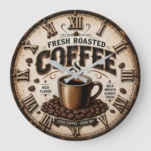 Fresh Roasted Coffee  Große Wanduhr (Vorderseite)
