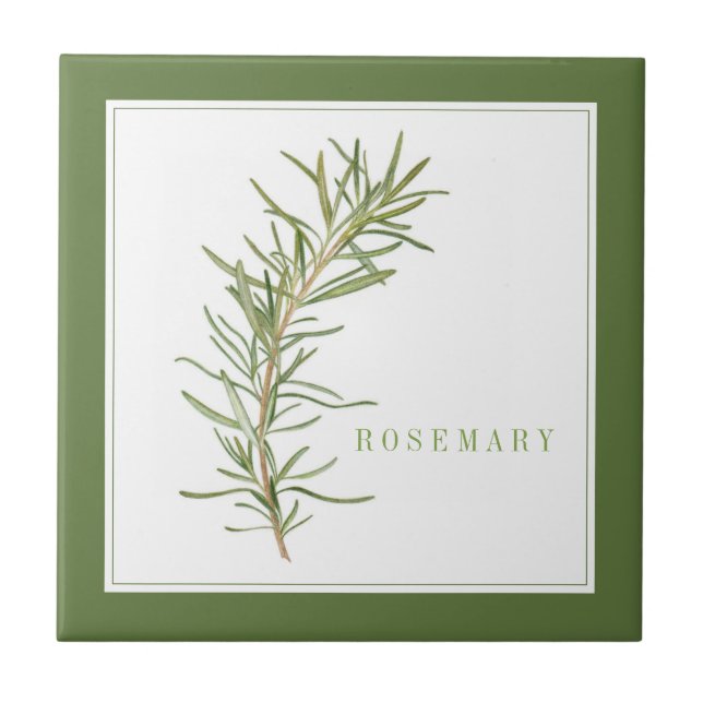 FRESH ROSEMARY 4.25" Keramik Tile (+text) Grün Fliese (Vorderseite)