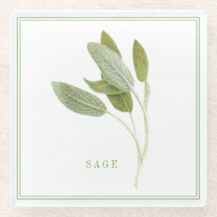 FRESH SAGE Glas Beverage Coaster (+text) Glasuntersetzer