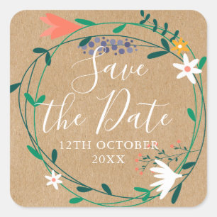 Fresh Spring Floral Garden Save the Date Quadratischer Aufkleber