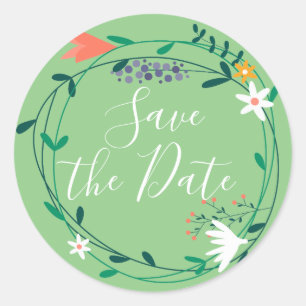 Fresh Spring Floral Garden Save the Date Runder Aufkleber