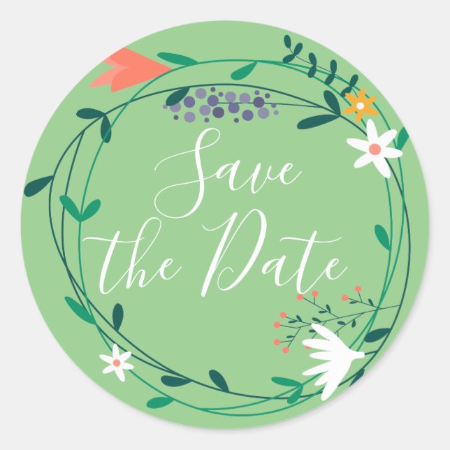 Fresh Spring Floral Garden Save the Date Runder Aufkleber (Vorderseite)