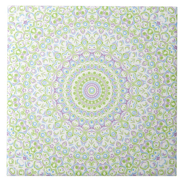 Fresh Spring Mandala in Green, Blue, and Lavender Fliese (Vorderseite)