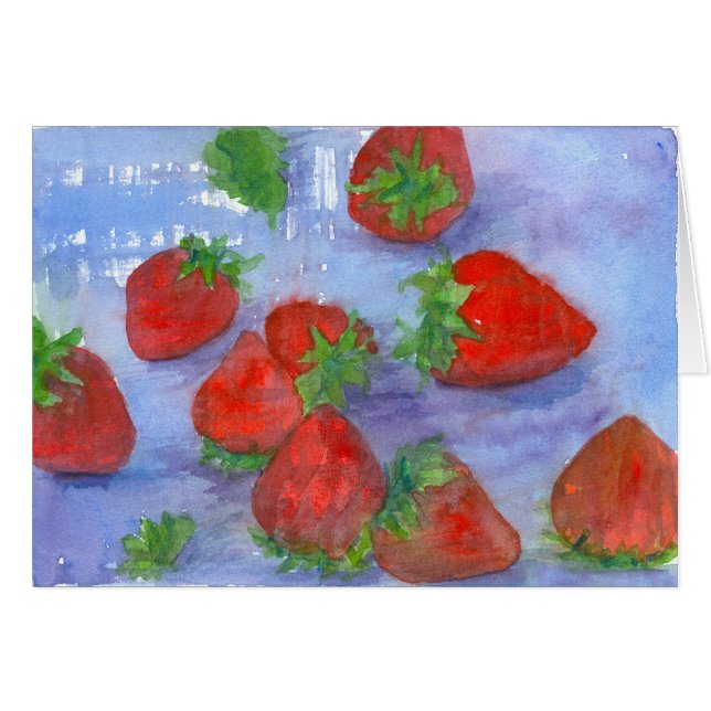 Fresh Strawberries Red Fruit Watercolor Art Blank (Vorderseite (Horizontal))