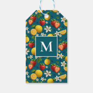 Fresh Strawberry and Lemon Pattern Blue Geschenkanhänger