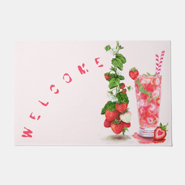 Fresh Strawberry Drink Doormat Text Willkommen Fußmatte (Vorderseite)