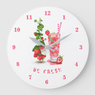 Fresh Strawberry Juice Cool Drink - Summer Time Große Wanduhr