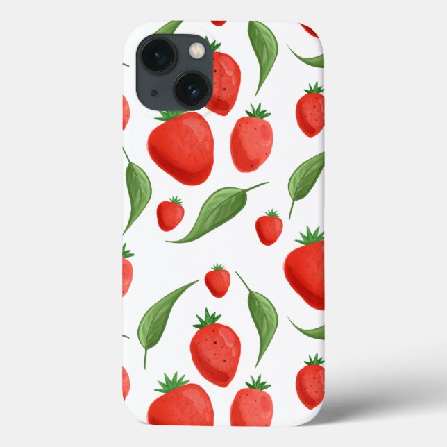 Fresh Strawberry Leaf Pattern iPhone Case (Rückseite)