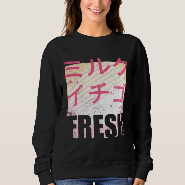 Fresh Strawberry Milk Japanese Text 90s Retro Vint Sweatshirt (Vorderseite)