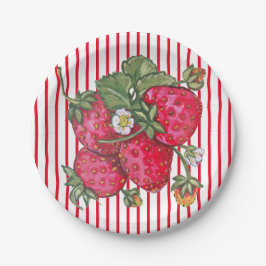 Fresh Strawberry Red White Stripe Summer Dessert Pappteller