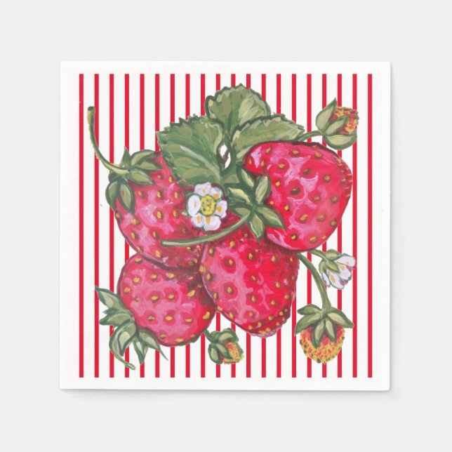 Fresh Strawberry Red White Stripe Summer Dessert Serviette (Vorderseite)