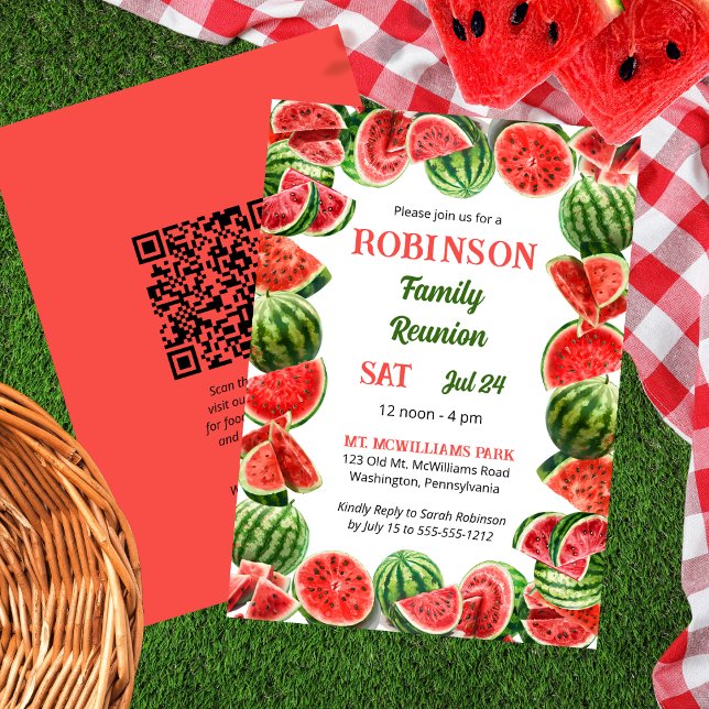 Fresh Summer Watermelons QR Code Family Wiedersehe Einladung (Fresh Summer Watermelons QR Code Family Reunion Invitation)